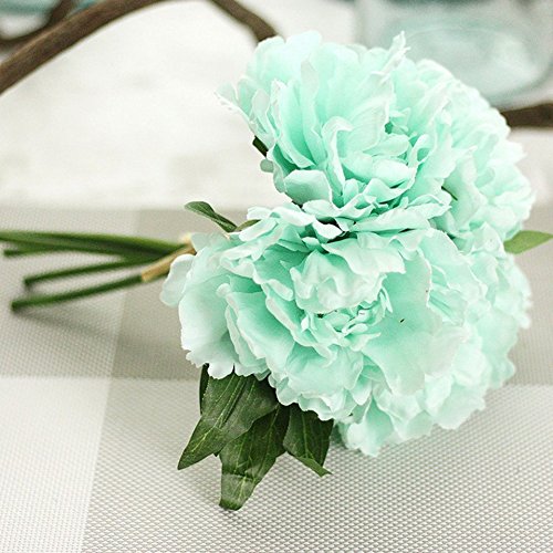 loonBonnie 5 Cabezas con Encanto Especial peonía Ramo de Novia Flores Artificiales Boda Fiesta en casa año Nuevo decoración Ramo (Azul Tiffany)