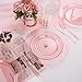 DaYammi 150PCS Pink Plastic Plates Disposable Pink Dinnerware Set Clear pink Party plates with Silver Glitter Design Include 25 Dinner plates,25 Cake Plate,75 Cutlery,25 Cup for Party