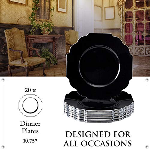 Silver Spoons Disposable Dinnerware Plates | Baroque Collection, Dinner, Black #TOP4