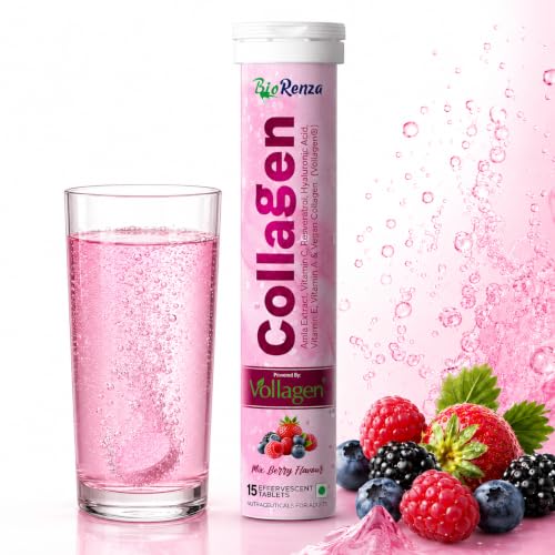 Image of Collagen Effervescent Tablets, Mix Berry Flavour, with Hyaluronic Acid, Vitamin C, Amla Extract, Vollagen, 15 Tablets (1)