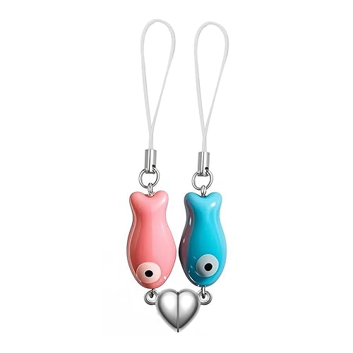 Agromusk Matching Phone Charms,Cute Ceramic Fish Matchaing Keychains Heart Strap