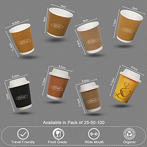 Image of (250 ml,Yellow, 8 Oz- Pack of 25-Piece Paper Disposable Cup with lid(100% Biodegradable) Ecofriendly, Safe & Hygienic for Juice,Coffee,Tea,Home,Office,Party & Wedding Events
