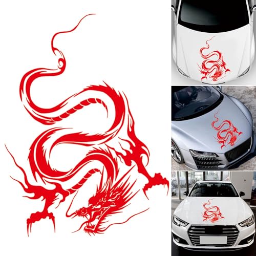 Image of Dragon Graphic Car Hood Sticker Self-Adhesive Vinyl Graphics Decals 19.69'' x 14.57'', Red
