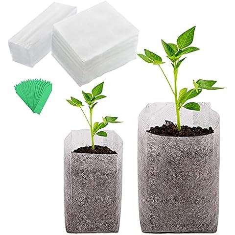 ECHG 200Pcs Plant Seedling Bags, 2 Size Non-woven Nursery Bags Biodegradable Fabric Grow Breeding Bags with 50Pcs Plant Labels (14 x 16 cm and 10 x 12 cm) Cover