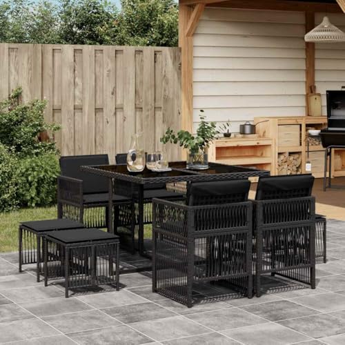 Lumanois Ensemble à Manger de Jardin 9pcs Coussins Noir résine tressée Salons de Jardin Noir,3210955