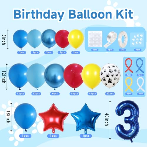 Image of 3rd Birthday Decorations Boy, Dog Paw Three Years Old Party Arch with Red Blue Yellow Long Latex Balloons 40 inch Number 3 Balloon and Star Foil for Paw Birthday Party Supplies