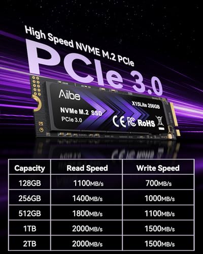 Image of Aiibe 256GB NVMe M.2 SSD Internal Solid State Drive M.2 2280 NVMe PCIe 3.0 256GB SSD Read Speeds Up to 1400MB /s for Laptop, PC, Gaming