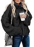 FARYSAYS Women's Turtleneck Sweaters Balloon Sleeve Chunky Cable Knit Oversize Pullover Outerwear...