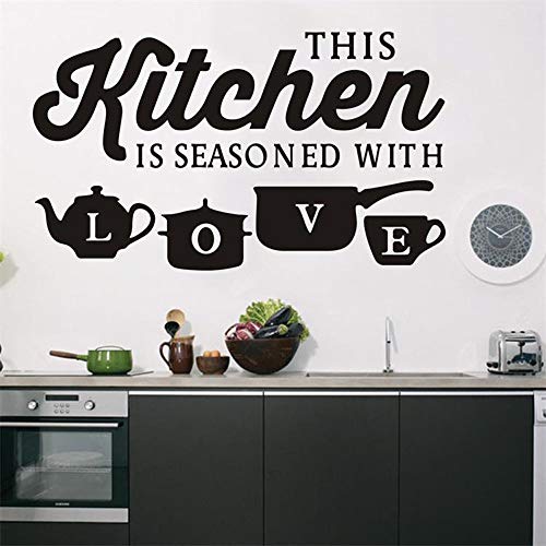 YINASI Kitchenware Wall Stickers, DIY Art Mural Decor Removable Wall Decals Kitchen Home Wall Art Decoration Dinner Room- This Kitchen is Seasoned with Love Quotes 50X30CM