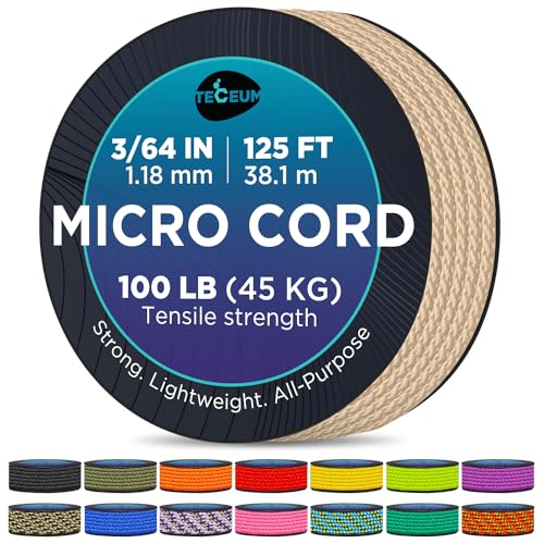 TECEUM Micro Paracord Rope – Thin Braided Cord for Crafting, DIY, Camping