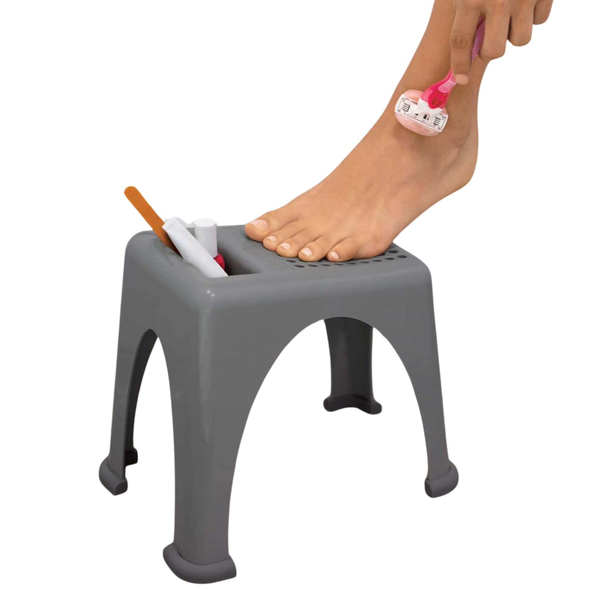 Easy Reach Foot Rest for Shower & Pedicures – Safe Non-Slip Stool for Shaving Legs, Foot Care, Nail Polish & Grooming – Small, Stackable, Drainable