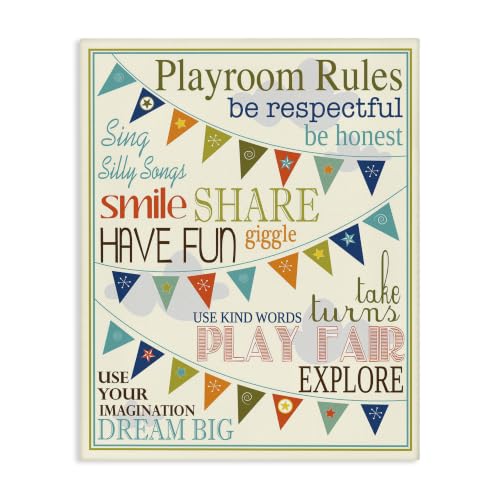 Stupell Industries 'Playroom Rules with Pennants in Blue'| Canvas Art