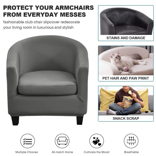 Mifxin Tub Chair Slipcover 2-Piece Stretch Club Chair Cover With Cushion Cover Spandex Round Barrel Chair Couch Armchair Furniture Protector For Living Room Hotel (Solid Gray) #TOP2