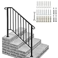 Outvita Handrails for Outdoor Steps, Black Wrought Iron Handrail Fits 3 or 4 Steps, Transitional Handrail with Installation Kit, Stair Railing for Concrete Steps or Wooden Stairs