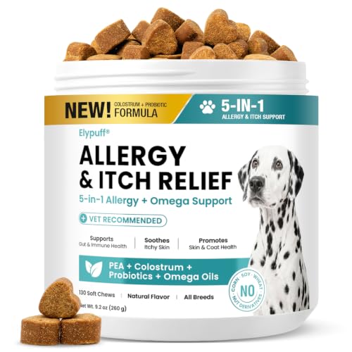 Dog Allergy Chews 130ct - Itch Relief Dog Allergy and Itching Skin Relief Anti Itch Aller Immune Bites for Dogs Licking Paws Treatment - Probiotics Vitamins for Itchy Skin, Ears & Yeast,Chicken Flavor