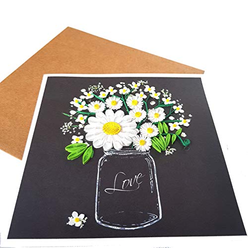 Tumybee White Daisy Card, Chrysanthemum Card, Card For Valentine, Sympathy, Thinking Of You, Quilled Card For Christmas,Birthday,Anniversary, Friend Mom With Envelop (White Daisy) #TOP3