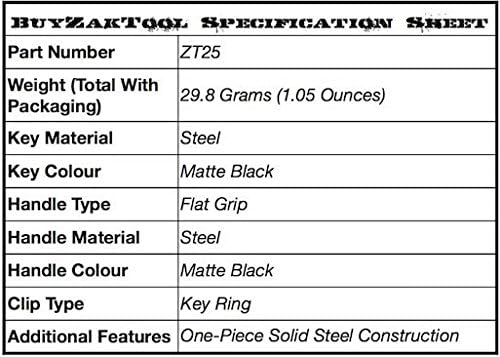 Zak Tool Super Flat Grip Universal Handcuff Key Solid Steel Black ZT25