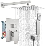 gotonovo 10" Rain Shower System Brushed Nickel Luxury High Pressure Shower Head Bathroom Shower Fauc