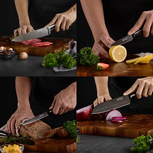 Euna 5 Pcs Kitchen Knife Set [Durable & Sharp], All Metal Chef Knife Set With Sheaths And Gift Box, Premium German Stainless Steel Knife With Ergonomic Handle, Rust-Resistant Cooking Knives #TOP4