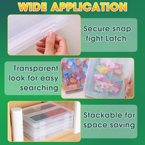 4 Pack Photo Storage Box, Fits 8\" x 10\" Photo, A4 Large Plastic Scrapbook Paper Organizer with Lid and Snap-Tight Latch, Storage Containers for Protecting Scrapbooks, Photos, Crafts,Files (Clear A) - Thumbnail 7