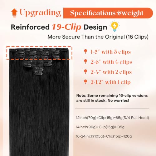Image of Sunny Hair Clip in Hair Extensions Real Human Hair Natural Black 16 Inch | Clip in Extensions Human Hair Black, Easy to Apply & Remove, Natural Volume and Balanced Shape for Daily Wear 120g