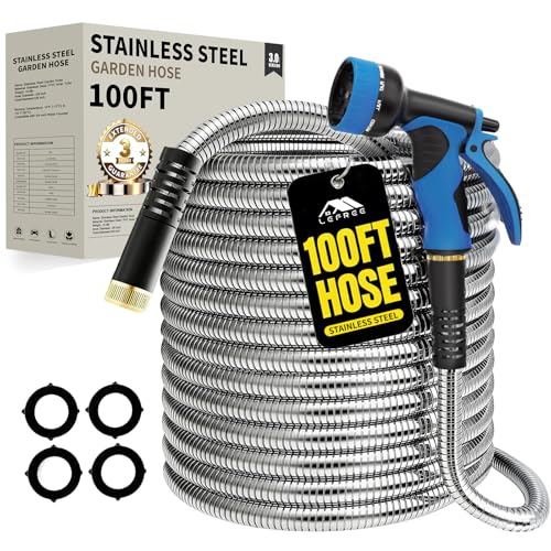 Lefree 100ft Metal Garden Hose - Heavy Duty 304...