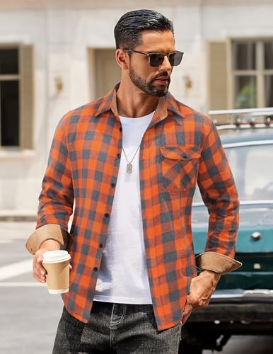 COOFANDY Mens Long Sleeve Flannel Shirts Plaid Button Down Shirt Blushed Cotton Flannel Shirt - Image 3