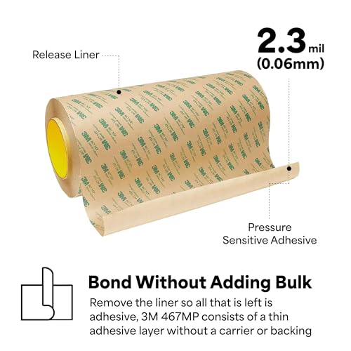 3M 467MP Adhesive Transfer Tape, Bonding & Laminating, Clear, 12 in x 5 yds, 1 Roll by 3M - Image 3
