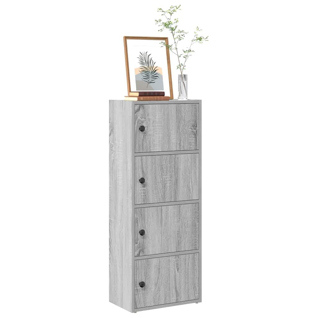 Librería estrecha alta gris Sonoma 40x24x102 cm madera con puerta para organizar libros en sala de estar