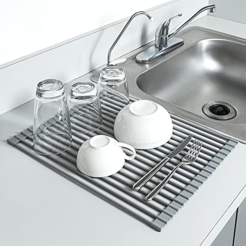 Goodful Roll Away Multipurpose Dish Drying Rack, Cooling Mat, Trivet, Easy Storage, Dishwasher Safe, Medium, Gray #TOP7