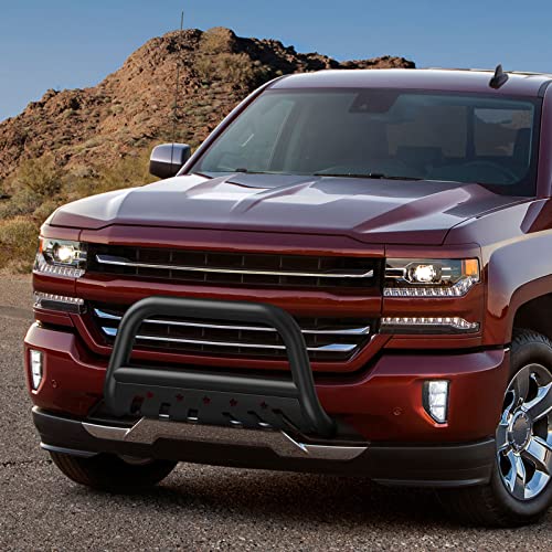 Cheinauto Bull Bar Front Grille Brush Push Bumper Guard With Skid Plate Compatible For 2007-2018 Silverado 1500 #TOP1