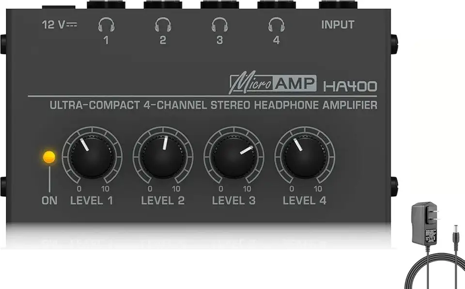 Amplificador de Fone de Ouvido, Ha400, Amplificador de Áudio Estéreo de Metal de 4 Canais, Mini Divisor de Fone de Ouvido com Adaptador de Energia Dc 12V, Ha400D1 para Mesa de Som, Pc