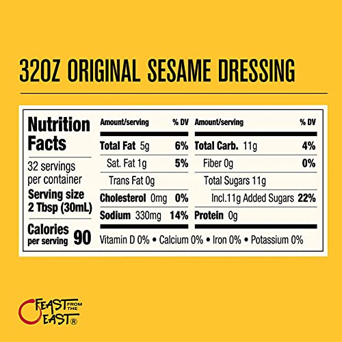 Feast From The East Original Sesame Dressing 32 Fl Oz - Sweet & Tangy - Gluten Free - Certified Kosher - All Natural No Presevatives - Asian Sesame Vinaigrette - Chinese Chicken Salad Dressing (Pack Of 1) #TOP5