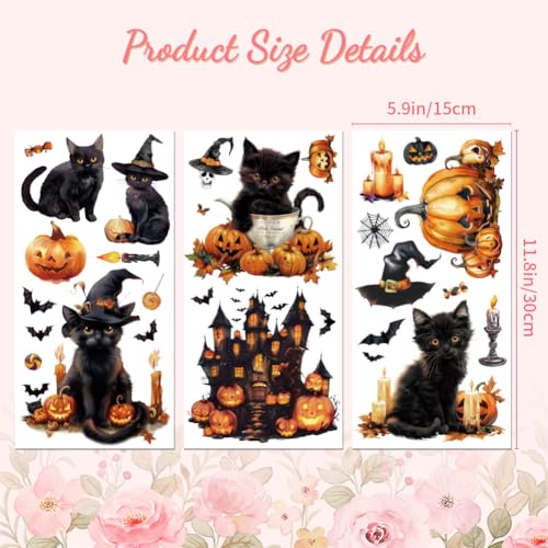 Peacoblue Rub on Transfer Decals for Furniture Crafts Halloween Pumpkin and Cat Decor 6"x12" - Image 2