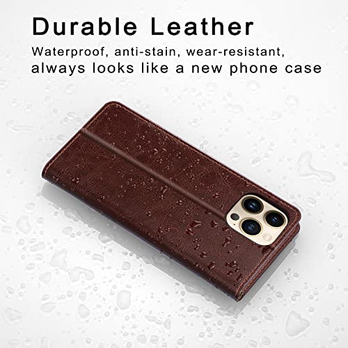 Belemay Capa para iPhone 14 Pro Max, carteira de couro genuíno, capa para celular com bloqueio de RF