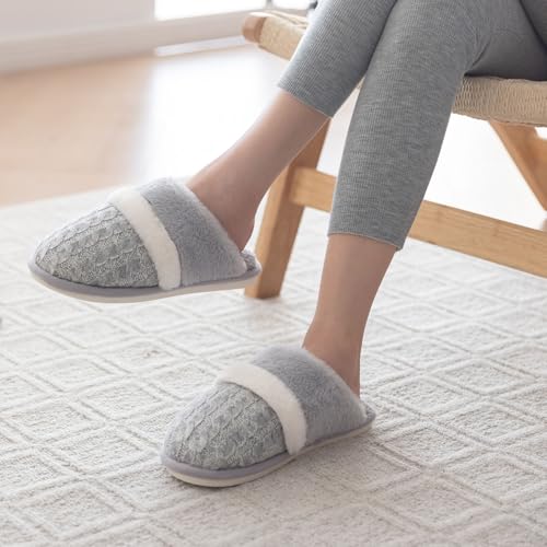 Image of GOEWY Cozy Slippers for Women Indoor and Outdoor Fuzzy House Shoes with Memory Foam Anti-Skid Sole Gifts for Women Mom Ladies
