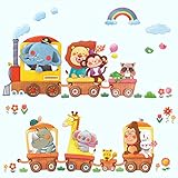 Decowall DA-1406A Animal Trains Kids Wall Decals Wall Stickers Peel and Stick Removable Wall Stickers for Kids Nursery Bedroom Living Room