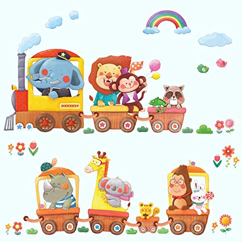 DECOWALL DA-1406A Animal Trains Kids Wall Stickers Wall Decals Peel and Stick Removable Wall Stickers for Kids Nursery Bedroom Living Room décor