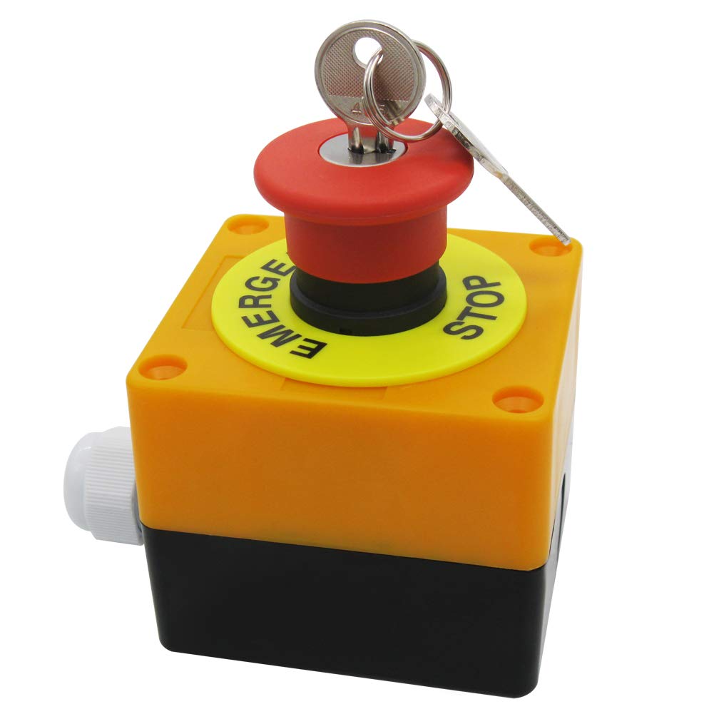 mxuteuk 1NC Red Mushroom Switch Station Box 22mm Red Mushroom Emergency Stop Push Button Switch Key Reset AC 660V 10A Switch Station Box,1 Years Warranty HB2-ES142-BOX-Y - Image 3