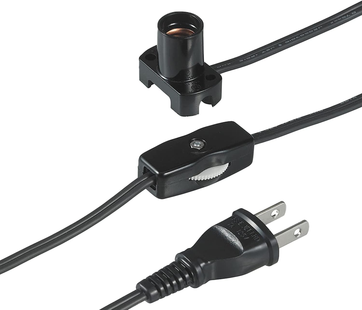 Elpa KP-M1215NH(BK) Corded Socket Lighting Simple Light Bulb E12 Intermediate Switch 1A 125V Black