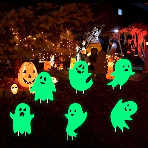 Halloween Ghost Yard Stakes - 6 Pack Glow in Dark Outdoor Decorations, Friendly Lawn Ghosts for Outside Halloween Decor, Light Up Cute Plastic Ghost Yard Signs by CiniQy - Image 6