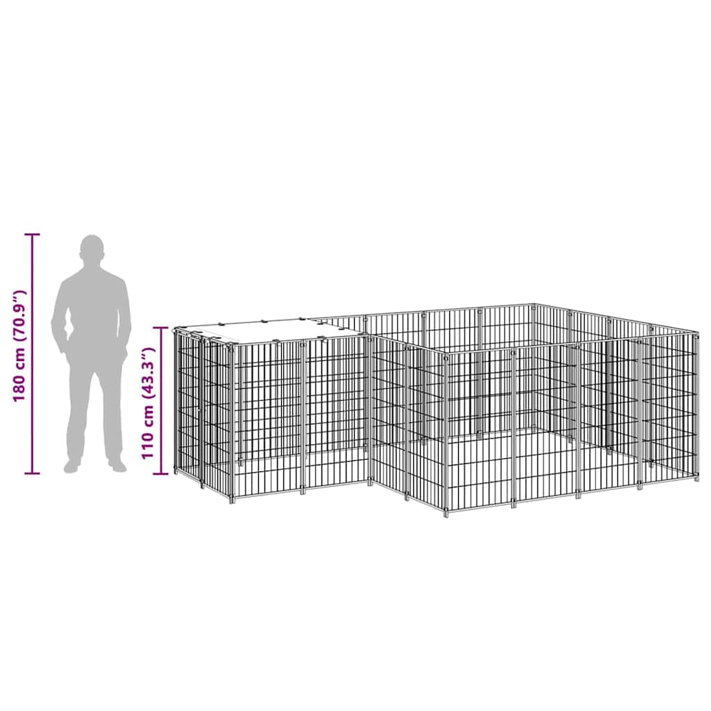Recinto per Cani da Esterno 330x220x110 cm in Acciaio | Ampio box protettivo da giardino con rete in acciaio ventilata e tettuccio parasole per il benessere dei vostri animali.