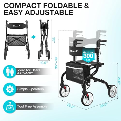 Super Lightweight Rollator Walker with Tray for Seniors
