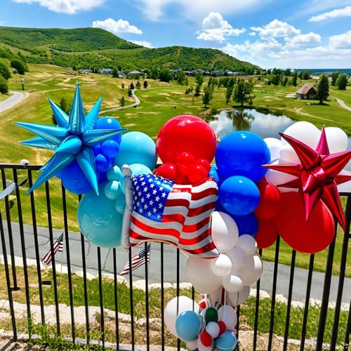 Image of Lukiituke Red White and Blue Balloon Arch Kit, 134Pcs Red and Blue Balloons | 4 Sizes 4th of July USA Balloons for Independence Day Patriotic Memorial Birthday Party Decorations