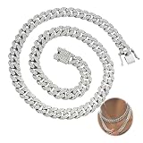 RQSP Cuban Link Chain for Men/Women Gold Plated and Silver 13mm Miami Iced Out Chain with Diamond Hip Hop Jewelry Gift for Women/Men (18/20/22/24inch) | Cable Cubano para Cadena de Oro Regalo (Silver, 20inch)