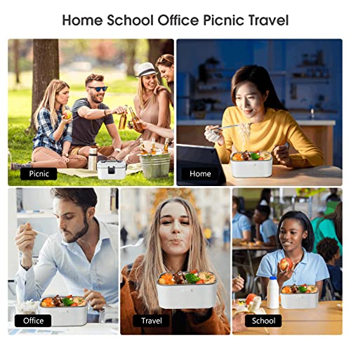 Electric Lunch Box 80W Food Heater 110V/12V~24V, 1.8L Larger Self Heating Lunch Box 2 In 1 Portable For Car/Truck/Home/Work, Heated Lunch Boxes For Adults With 0.5L Compartment, Fork Spoon (Dark Blue) #TOP5