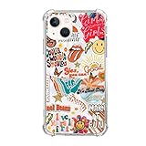 GialCenik Retro Good Vibes Smile Face Butterfly Pattern Collage Case Compatible with iPhone 15, Trippy Aesthetic Color Collage Case for iPhone 15, Trendy Soft TPU Bumper Cover