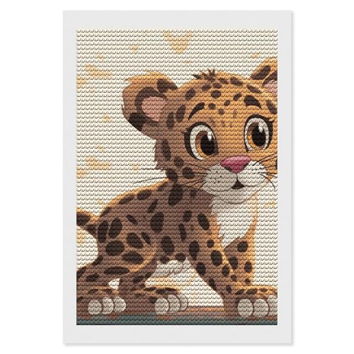 5D Diamond Painting Kits for Adult, Cute Baby Jaguar Diamond Art Kits for Beginners Fun DIY Crafts Round Diamond Art Canvas Home Wall Decor 8"x12"