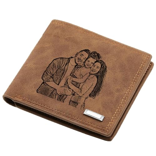 Personalized Photo Wallet Mens Birthday Anniversary Custom Wallets for Huaband BF Initials Picture Engraved Thanksgiving Christmas Gifts for Men Dad Fathers Husband Boyfriend Son (M, brown)