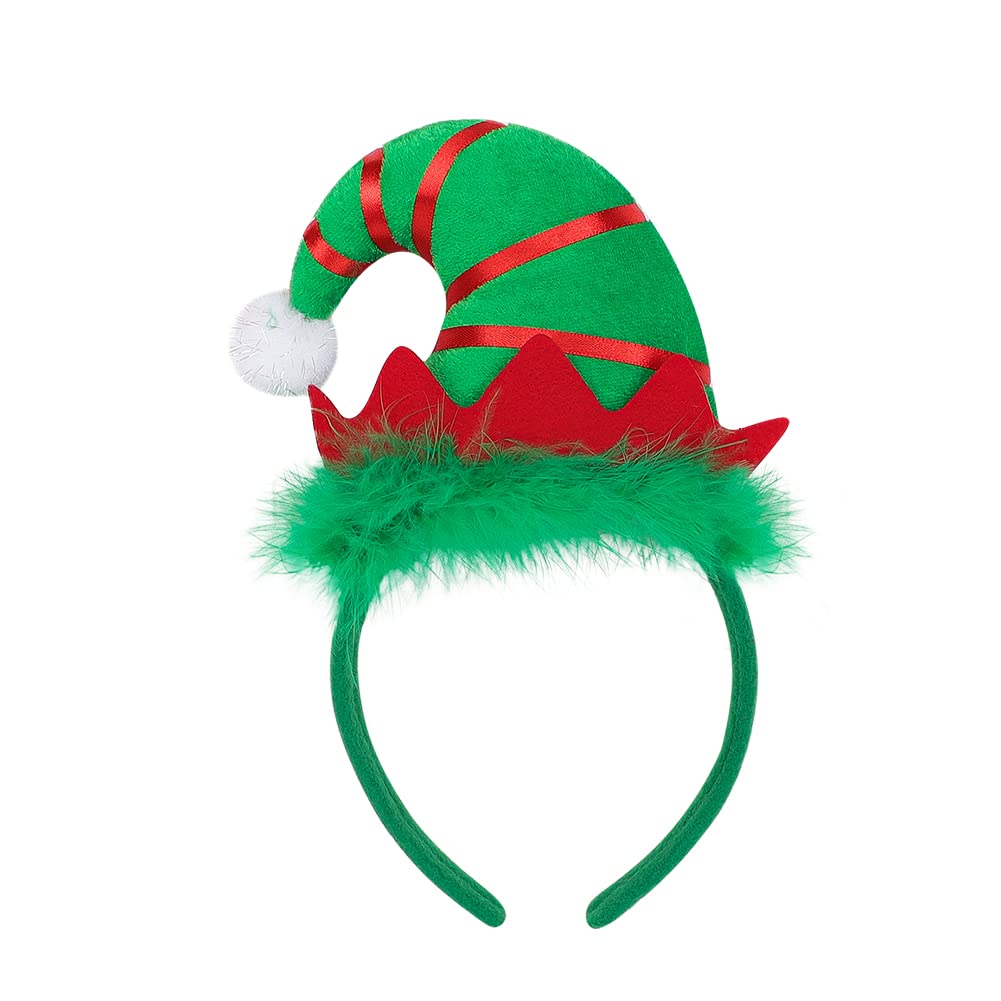 ITODA 2pcs Adult LED Christmas Headbands Elf Costume Hat Feather Headband Light up Christmas Hairband Hair Hoop Xmas Head Boppers Party Headwear for Xmas Holiday Party for Kids 14+ - Image 3